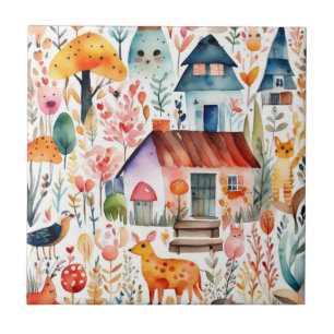 Carreau Cottage noyau floral de campagne animaux maisons