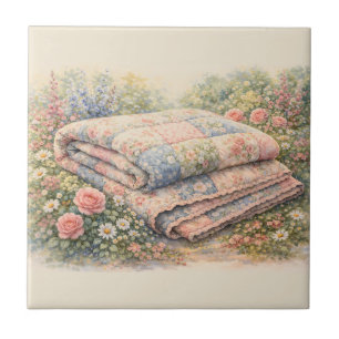 Carreau Cottagecore Courtepointure Florale en Patchwork Aq