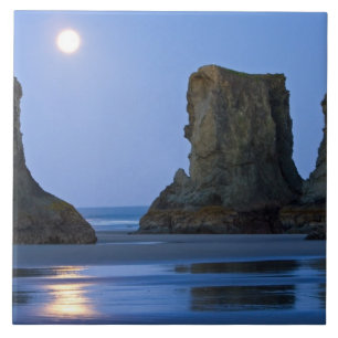 Carreau Coucher de lune, plage de Bandon, Oregon.
