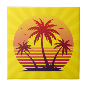 Carreau Coucher de soleil avec palmiers Vector-98805