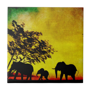 Carreau Coucher de soleil des éléphants