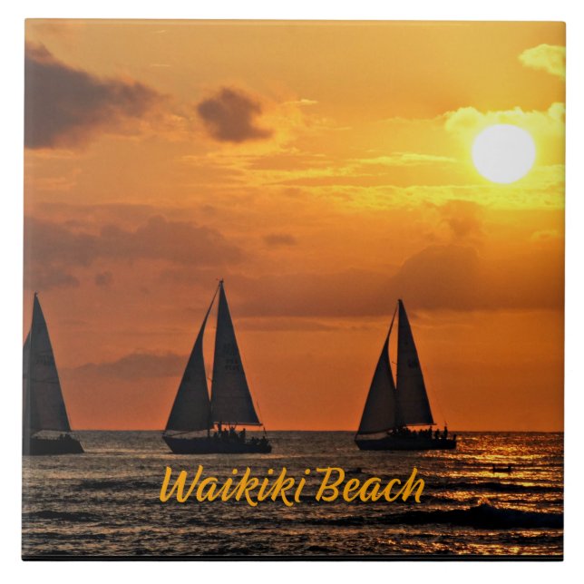 Carreau Coucher de soleil hawaïen, Plage de Waikiki, (Devant)