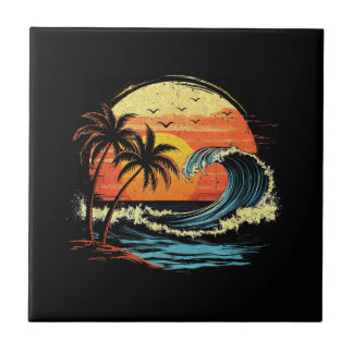 Carreau Coucher de soleil Rétro Tropical Vintage Plage Pal