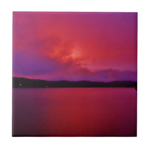 Carreau Coucher de soleil rose vif sur le lac Arrowhead