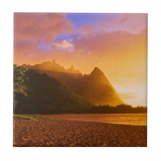 Carreau Coucher de soleil sur la plage d'or à Hawaï (Devant)