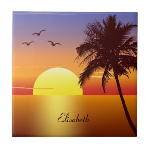 Carreau Coucher de soleil sur la plage tropicale