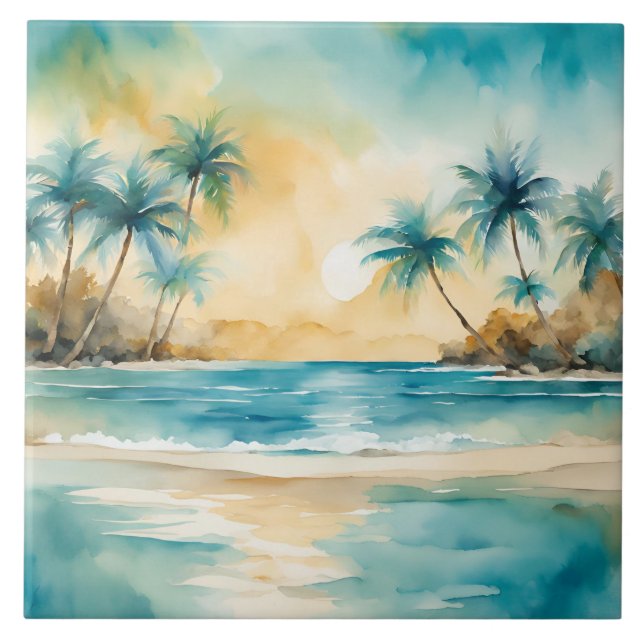 Carreau Coucher de soleil sur la plage tropicale (Devant)