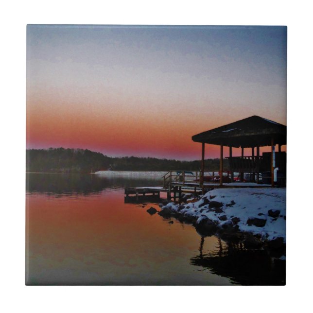 Carreau Coucher de soleil sur le quai du lac Arrowhead (Devant)
