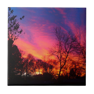 Carreau Coucher de soleil sur les arbres