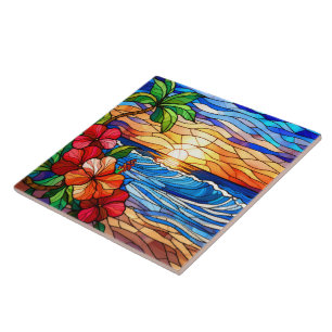 Carreau Coucher de soleil tropical au style verre tendu su