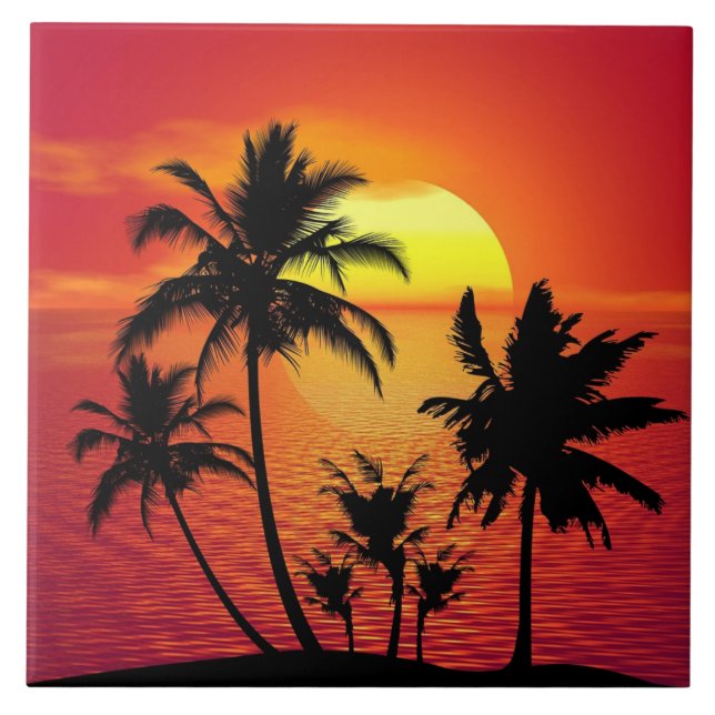 Carreau coucher de soleil tropical, belle illustration,   (Devant)