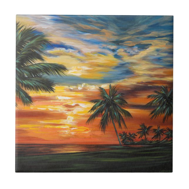 Carreau Coucher de soleil tropical étonnant (Devant)