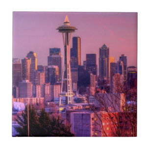 Carreau Coucher du soleil derrière l'horizon de Seattle du