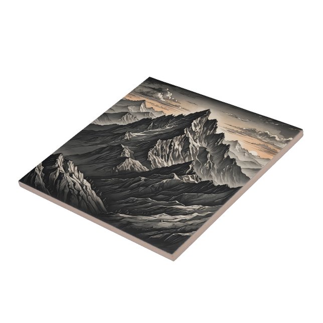 Carreau Coucher du soleil sur les oeuvres d'art de la mont (Côté)