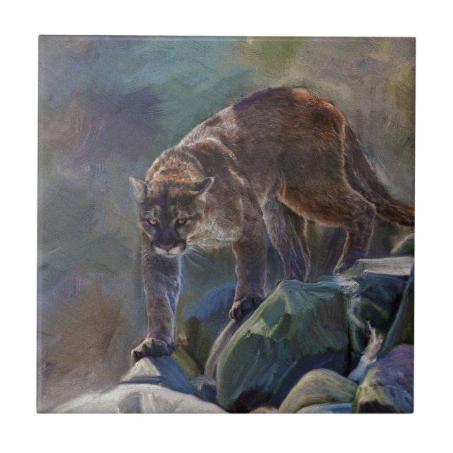 Carreau Cougar Mountain Lion Big Cat Peinture 5 (Devant)