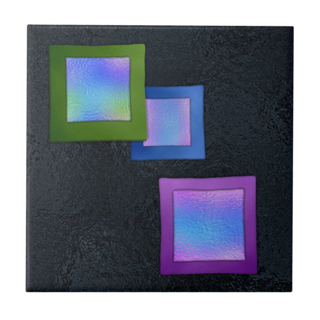 Carreau Couleur Carré noir Dichroïque Fused Glass Look (Devant)