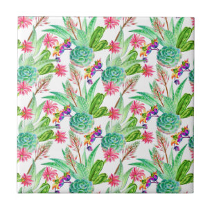 Carreau Couleur d'eau vive Cactus et Motif succulent