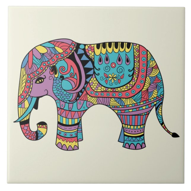 Carreau Couleur vive Mandala Elephant (Devant)