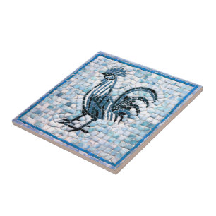 Carreau Couleurs de Bleu avec Mosaïque Noire Design poule