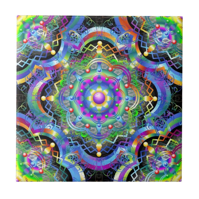 Carreau Couleurs psychédéliques Universe Mandala (Devant)