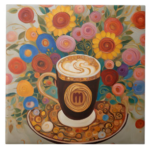 Carreau Coupe de café monogramme floral gras Boho