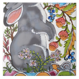 Carreau Coupe Rabbit Mural Floral Blanc Bkgrd Bas Demi