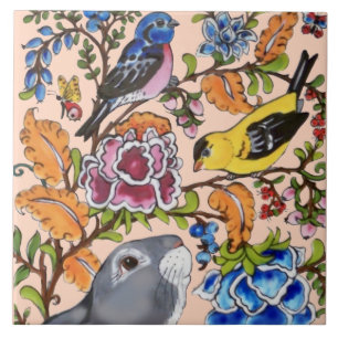 Carreau Coupe Rabbit Mural Floral Rose Bkgrd Top Demi  