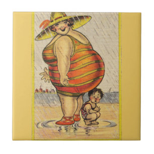 Carreau Couple Antique Drôle sur la Plage Originalité
