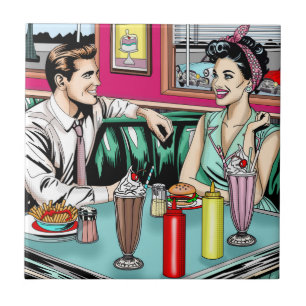 Carreau Couple des années 1950 au dîner