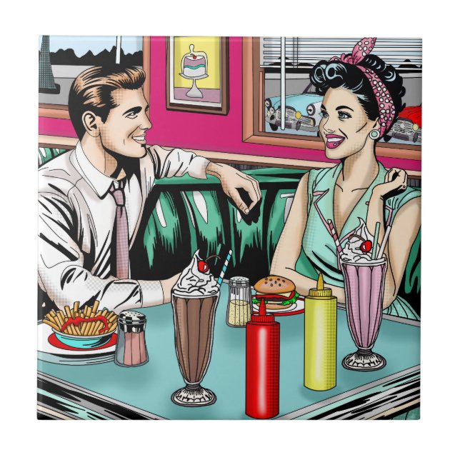 Carreau Couple des années 1950 au dîner (Devant)