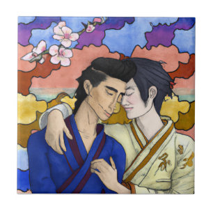 Carreau Couple Gay Dans Le Style De L'Art Japonais Ukiyo-e