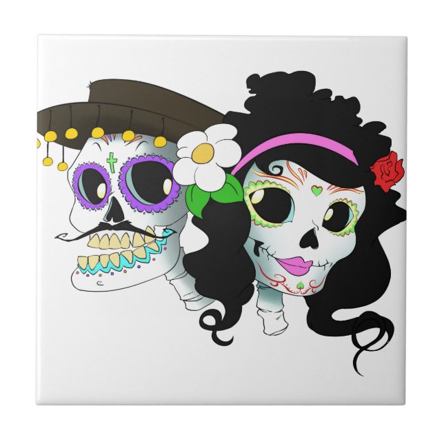 Carreau Couples de fête mexicains de crâne (Devant)