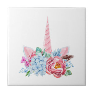 Carreau Couronne florale de licorne d'aquarelle