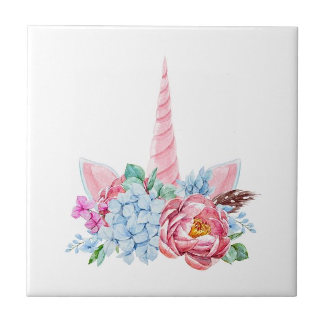 Carreau Couronne florale de licorne d'aquarelle (Devant)