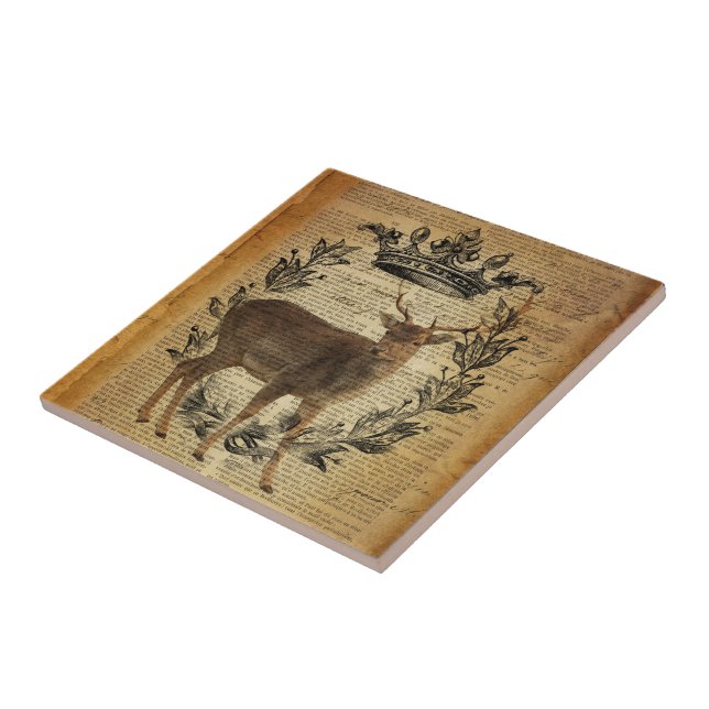 Carreau Couronne rustique outdoorsman blanc buck cerf (Côté)