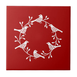 Carreau Couronne scandinave moderne d'oiseaux et de rosehi
