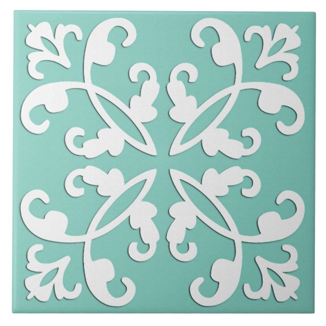 Carreau Coutwork en dentelle - blanc sur vert de mer (Devant)