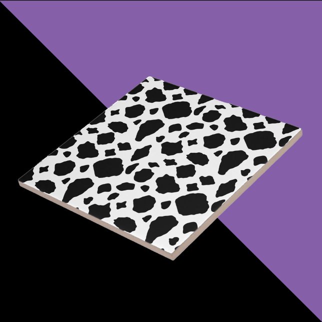 Carreau Cow Pattern Black and White Country (A tile with a black and white cow pattern.)