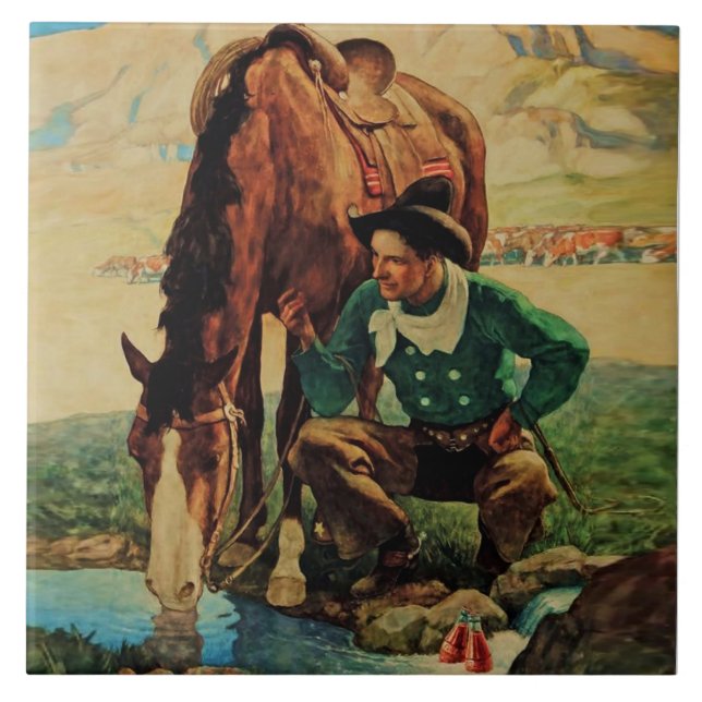Carreau Cowboy arroser son cheval par NC Wyeth (Devant)