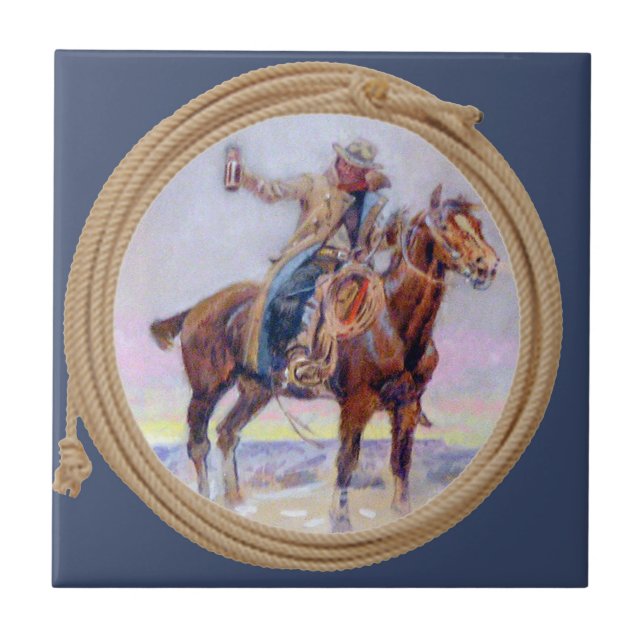 Carreau Cowboy occidental sur le cheval et tenir une (Devant)