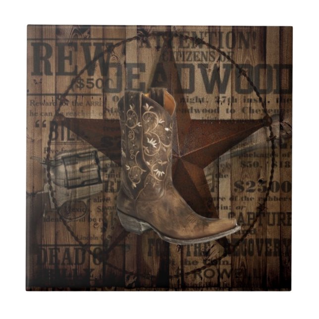 Carreau Cowboy solitaire primitif de pays occidental (Devant)