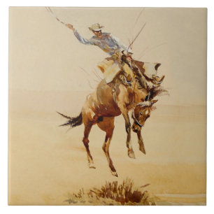 Carreau Cowboy sur un cheval qui rue #2 par Edward Borein