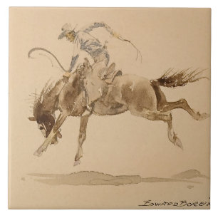 Carreau Cowboy sur un cheval qui se cabre par Edward Borei