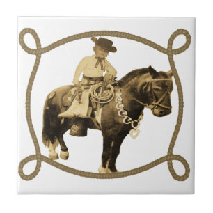 Carreau Cowboy vintage occidental sur le cheval