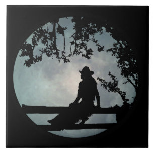 Carreau Cowgirl en mosaïque d'art Pleine lune