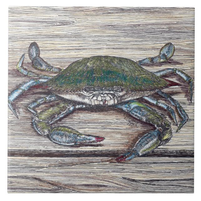 Carreau Crabe Bleu sur quai Carrelage photo en céramique (Devant)