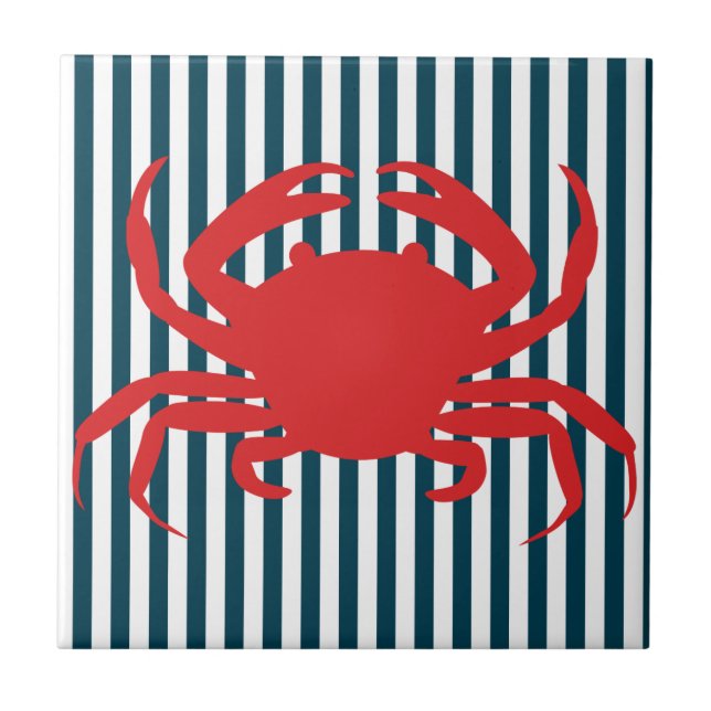 Carreau Crabe rouge sur les rayures nautiques (Devant)