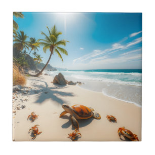 Carreau Crabes de mer sur une plage tropicale – Océan sere