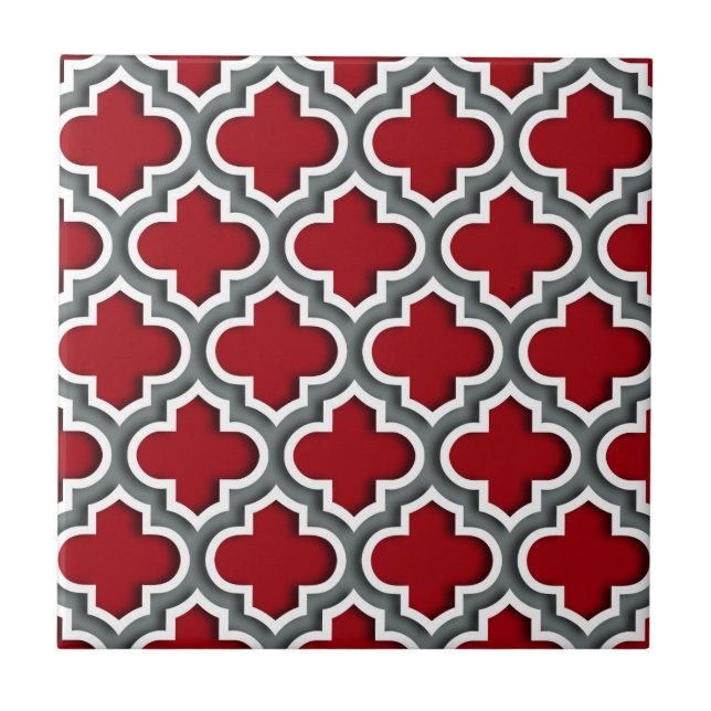 Carreau Cranberry Charcoal White Moroccan Quatrefoil #5DS (Devant)