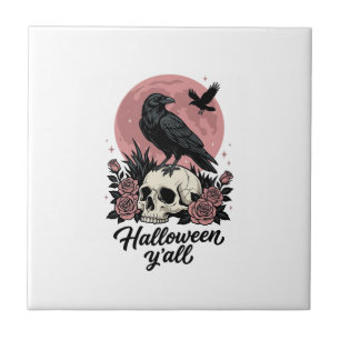Carreau Crâne de Corbeau Vintage Halloween Y’all